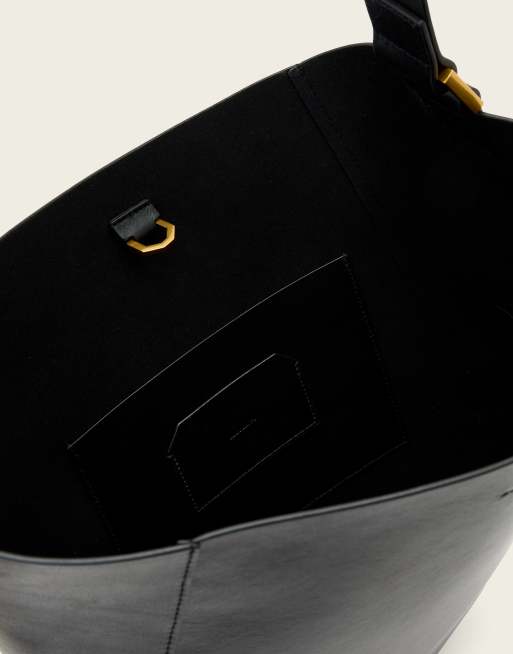 AllSaints - Luna - Bolso bombonera negro de cuero de cordero premium, 4 de 5
