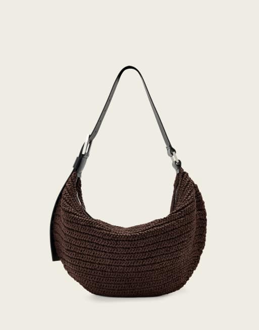 AllSaints - Luna - Bolso de hombro marrón de rafia entretejida, 4 de 4