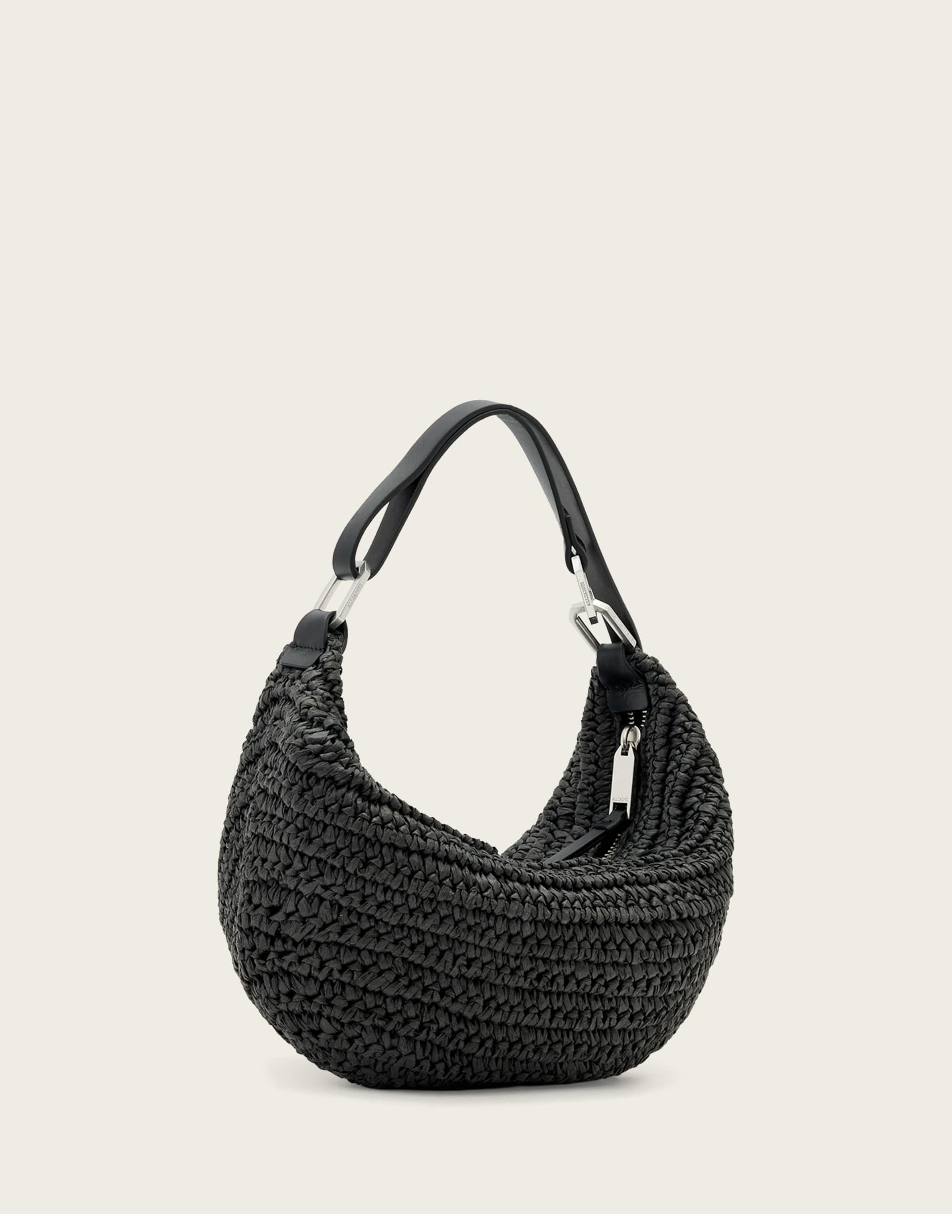 allsaints luna crecent raffia bag in black