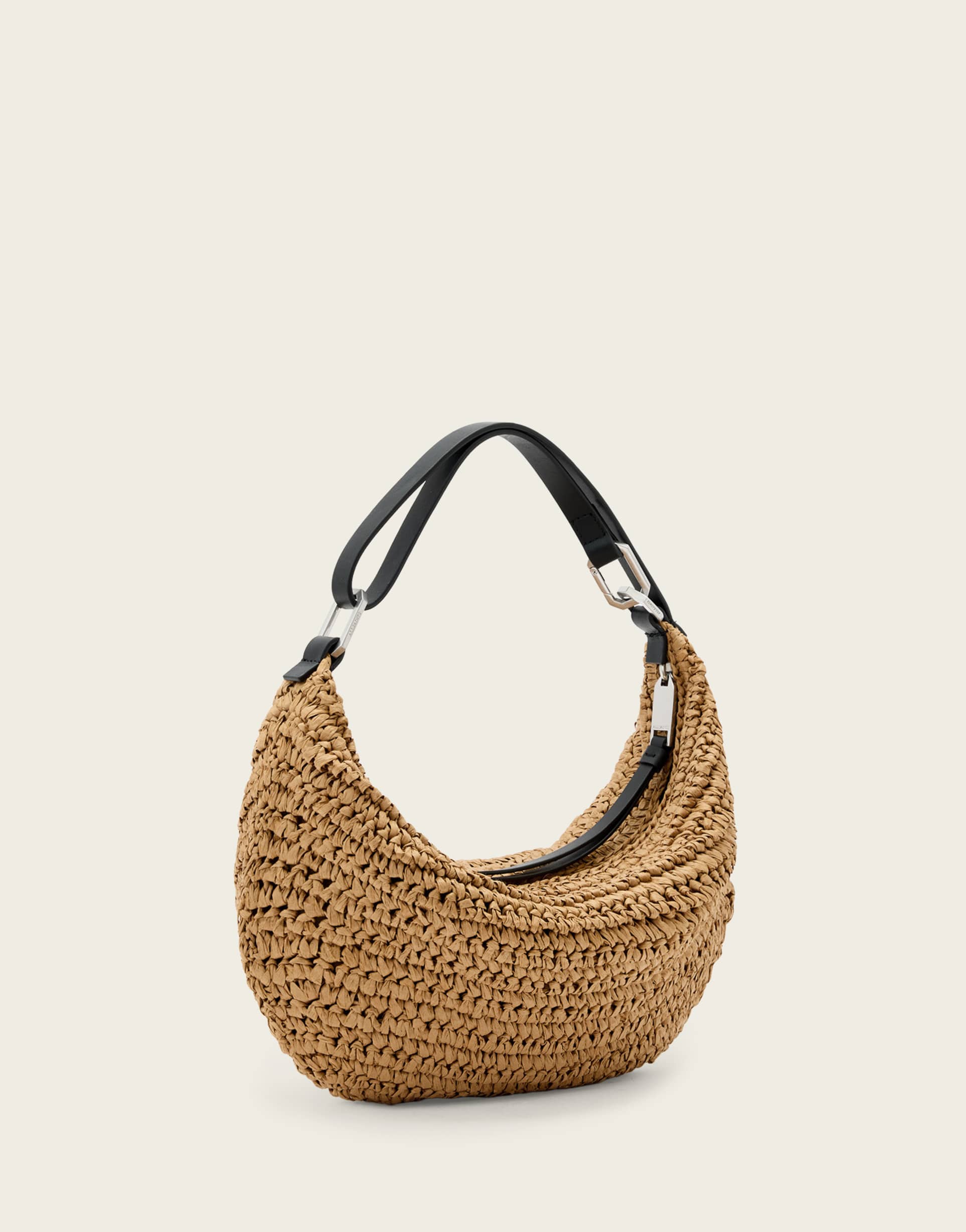 allsaints luna crecent raffia bag in natural