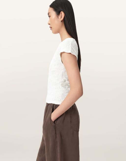 AllSaints Luna Crinkle-T-Shirt in Weiß, 5 von 6