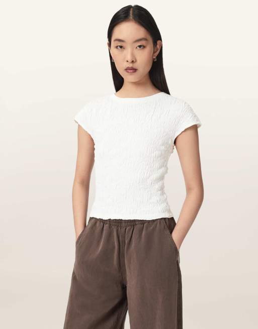 AllSaints Luna crinkle T-shirt in wit, 4 van 6