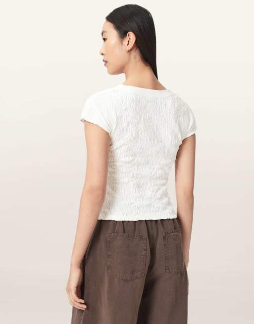AllSaints Luna crinkle T-shirt in wit, 6 van 6