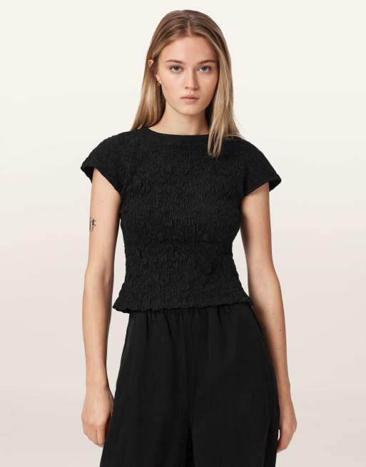 AllSaints Luna crinkle T-shirt in zwart, 3 van 6