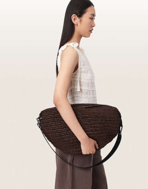AllSaints - Luna - Geweven schoudertas van raffia in bruin, 3 van 4