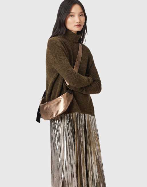AllSaints – Luna – Halbmondförmige Umhängetasche aus Leder in Goldoptik, 2 von 4