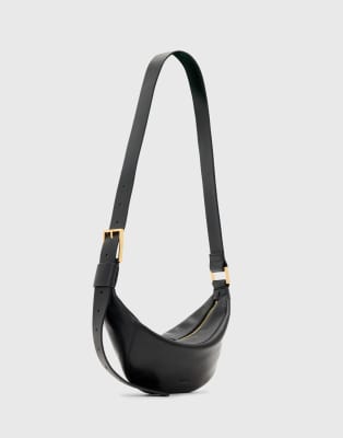 AllSaints AllSaints Luna half moon lamb's leather crossbody bag in black