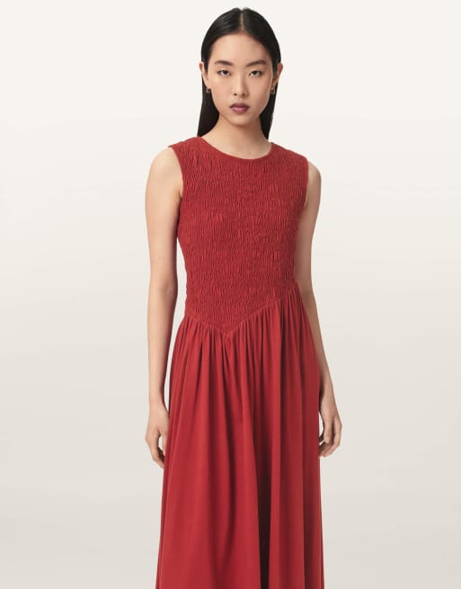 AllSaints - Luna - Jurk van kreukelstof in rood, 4 van 6