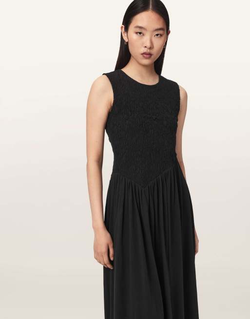 AllSaints – Luna – Kleid in Schwarz mit Knitterstruktur, 3 von 5