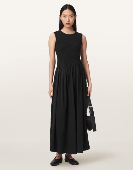 AllSaints – Luna – Kleid in Schwarz mit Knitterstruktur, 5 von 5