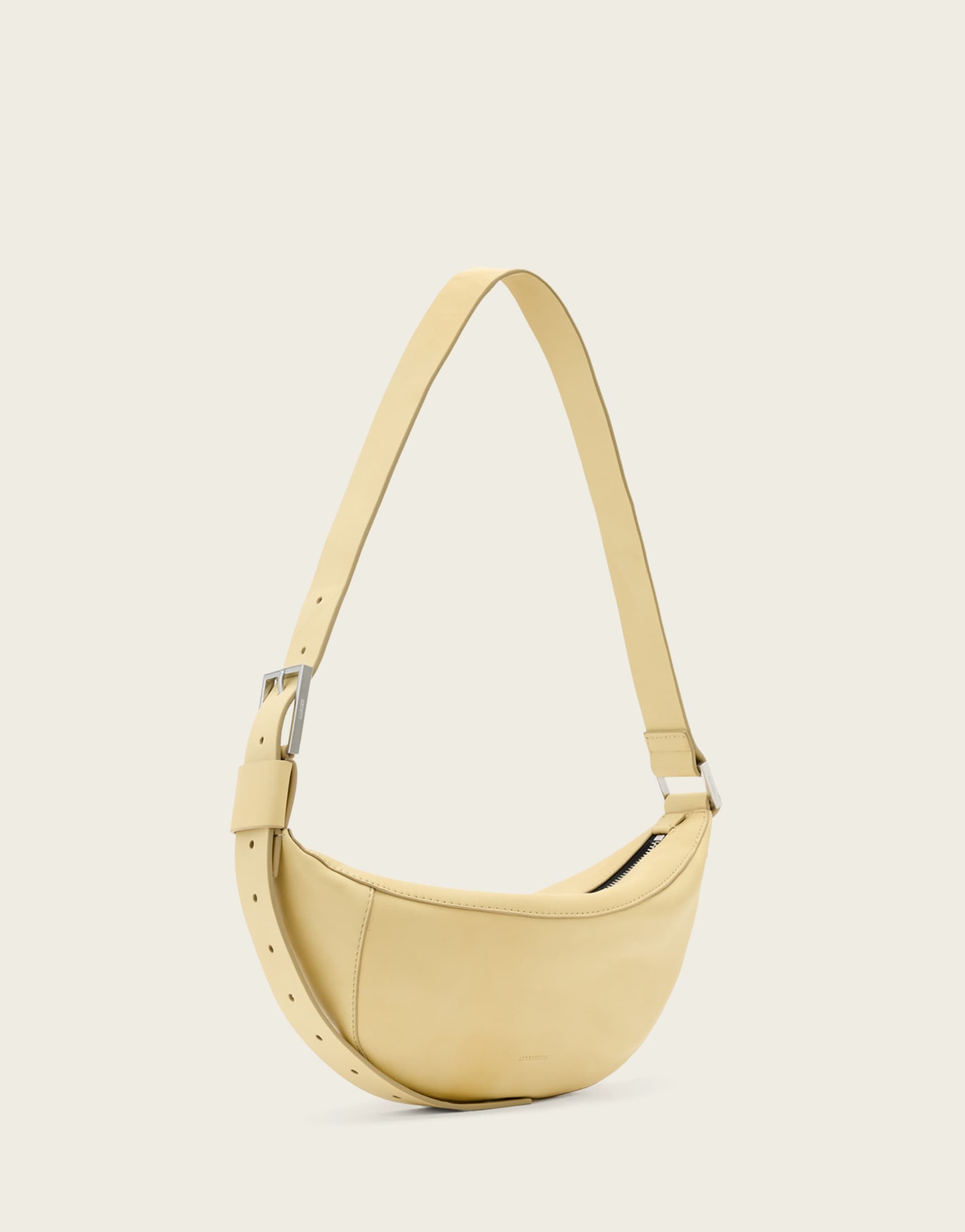 allsaints luna lambs leather crossbody bag in pale yellow