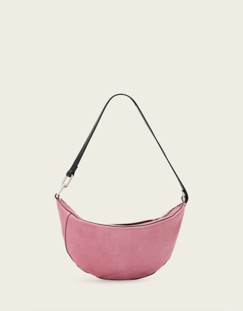 AllSaints luna micro crescent leather bag in raspberry pink - view 1