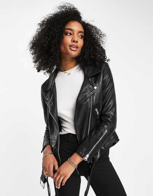 AllSaints Luna oversized leather biker jacket in black | ASOS