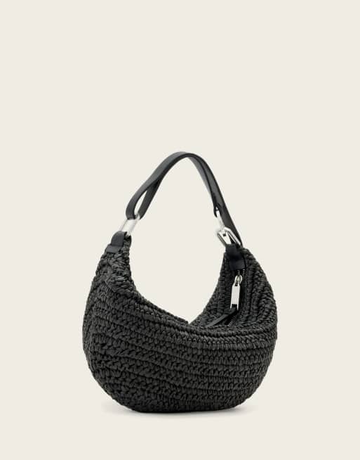 AllSaints – Luna – Tasche aus Bast in Schwarz mit Halbmond-Design, 2 von 4