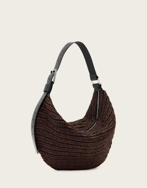 AllSaints Luna woven raffia shoulder bag in brown, 2 of 4