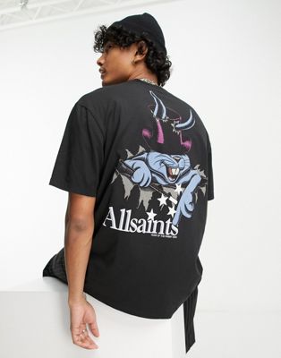 AllSaints Lunar rabbit graphic tee in washed black
