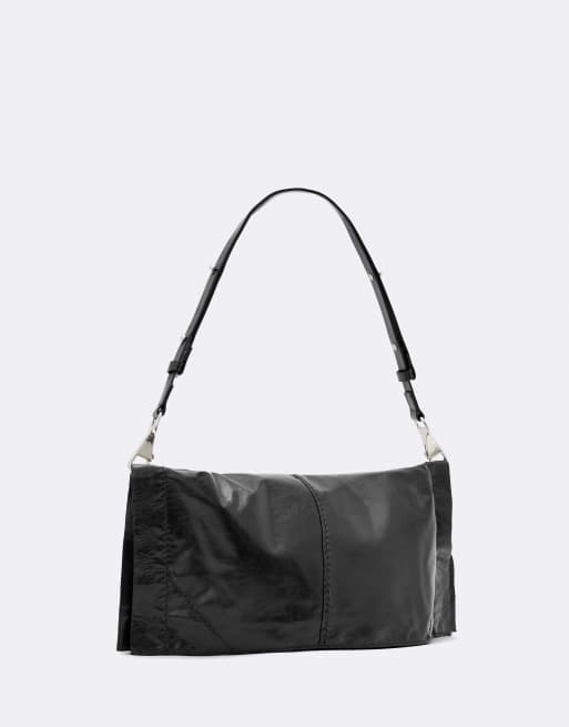AllSaints Lutece foldover leather shoulder bag in black, 2 of 4