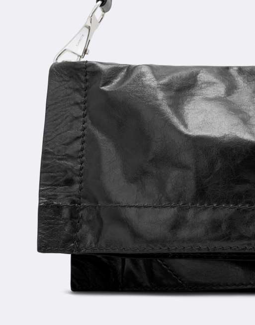 AllSaints Lutece foldover leather shoulder bag in black, 3 of 4