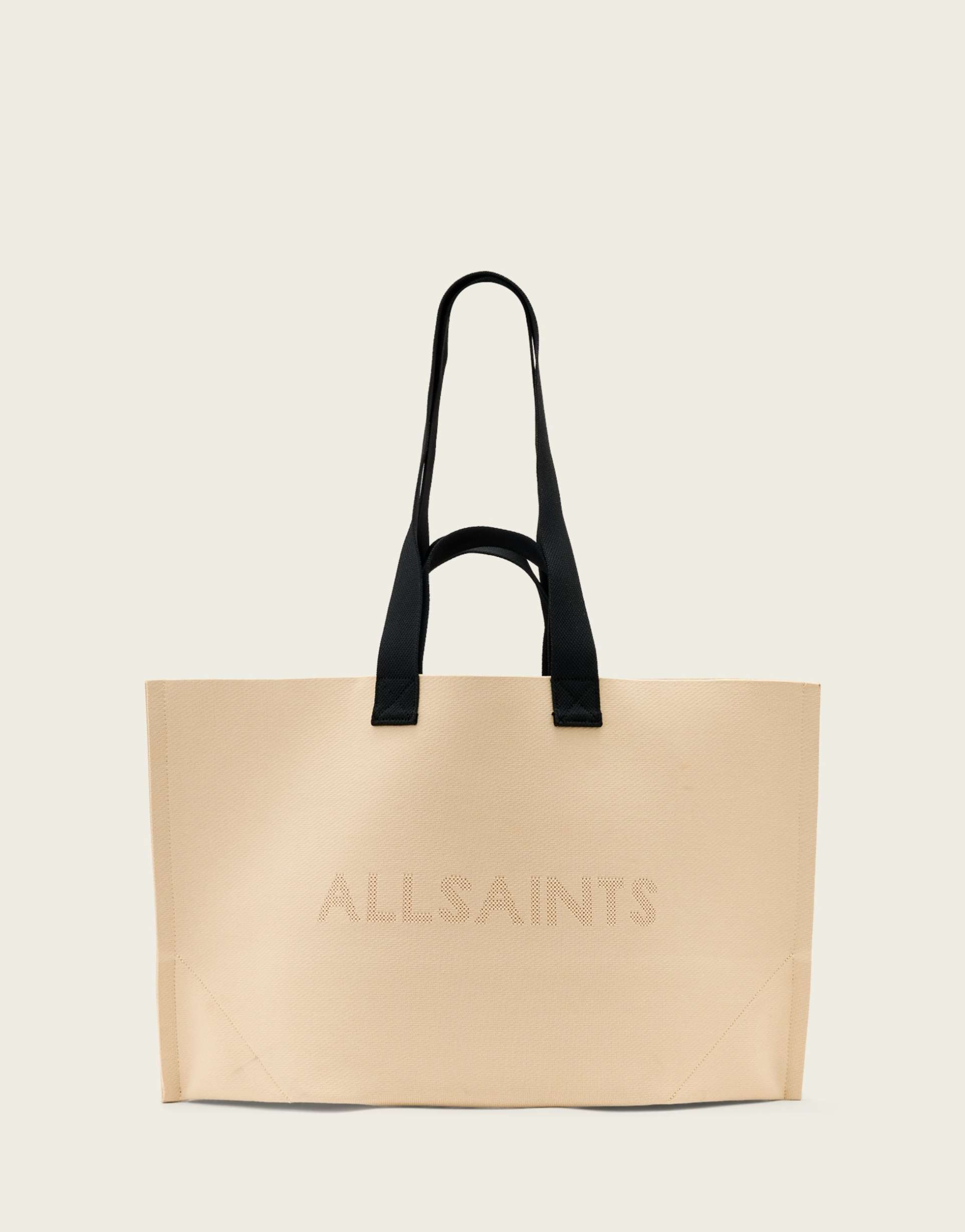 allsaints lutece knit logo tote bag in off white
