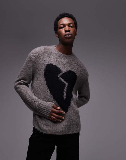 AllSaints Luvheart knit sweater in gunmetal gray | ASOS