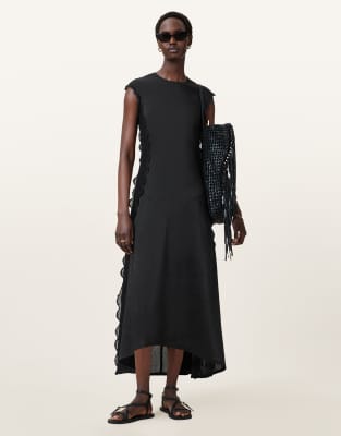 AllSaints - Lyra - Kleid aus Leinen in Schwarz