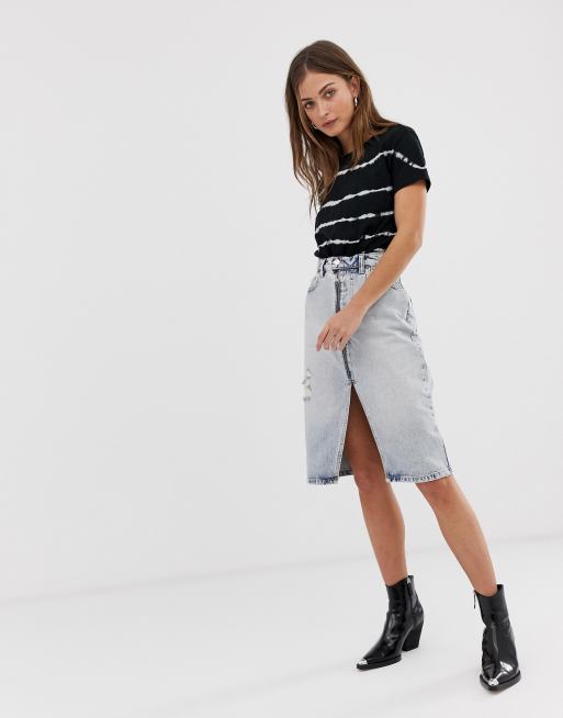 Allsaints distressed denim on sale skirt