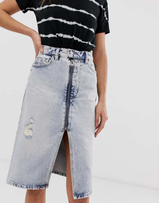 Allsaints distressed shop denim skirt