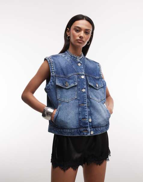 AllSaints – Mac – Niebieska jeansowa kamizelka bez rękawów z ćwiekami - view 1