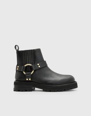 AllSaints - Maddie - Biker-Stiefel in Schwarz und Messing-Bunt