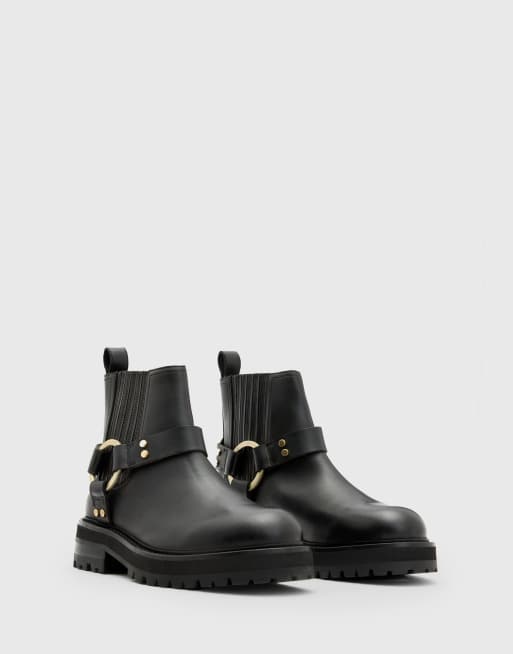 AllSaints – Maddie – Czarne botki typu biker ze złotobrązowymi detalami , 2 z 4