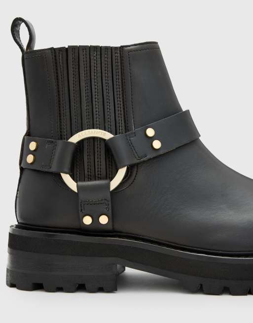 AllSaints – Maddie – Czarne botki typu biker ze złotobrązowymi detalami , 3 z 4