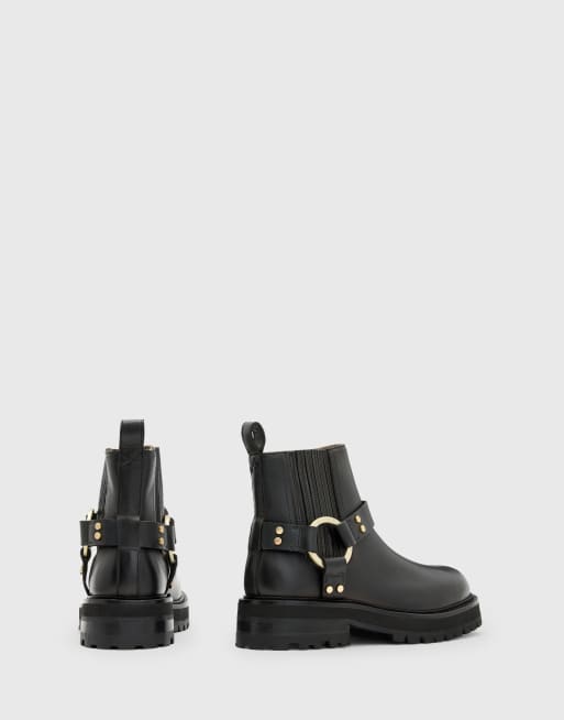 AllSaints – Maddie – Czarne botki typu biker ze złotobrązowymi detalami , 4 z 4