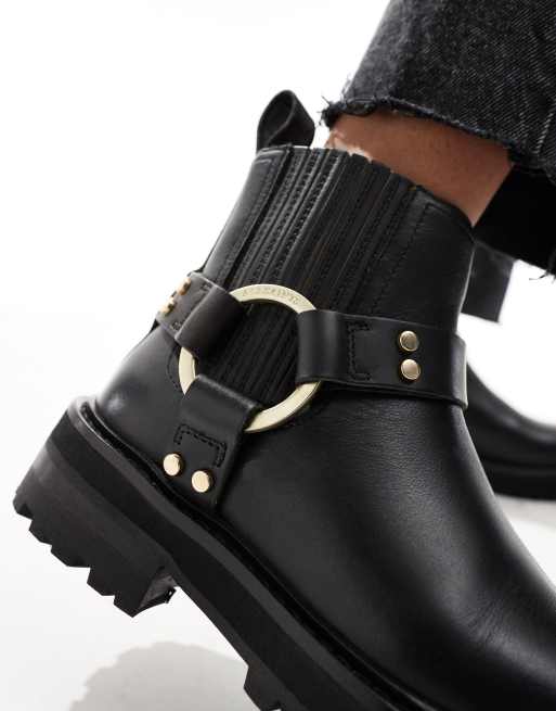 AllSaints Maddie leather harness biker boots in black, 2 of 4