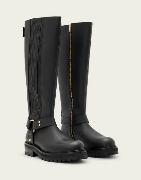 AllSaints – Maddie – Stiefel in Schwarz mit hohem Schaft - view 1