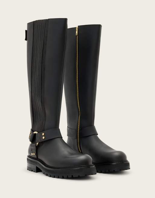 AllSaints – Maddie – Stiefel in Schwarz mit hohem Schaft