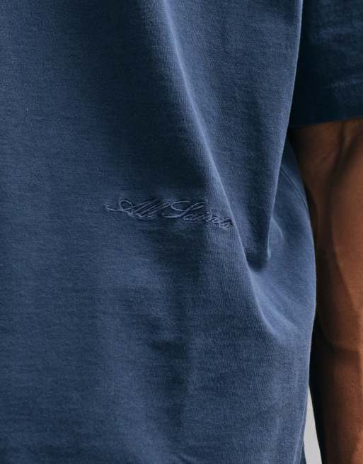 AllSaints Maddox short sleeve small logo t-shirt in navy blue, 3 of 5