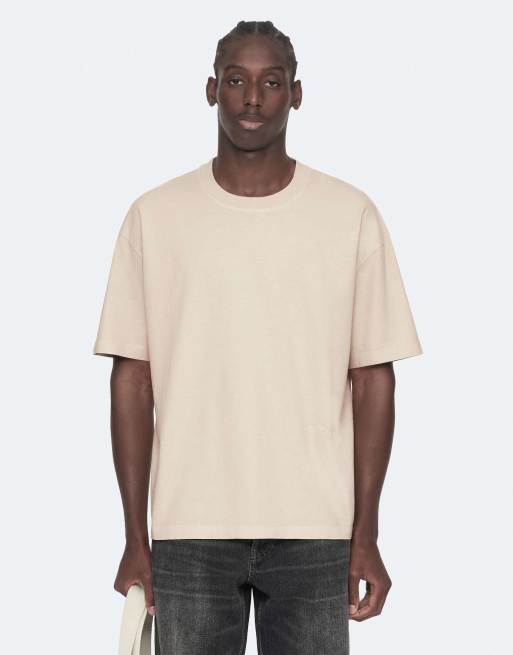AllSaints Maddox t-shirt à manches courtes col rond taupe blanc, 5 de 7
