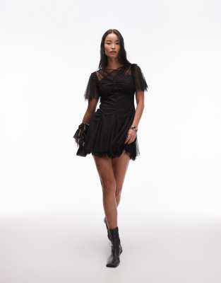 AllSaints - Madi - Spitzenkleid in Schwarz