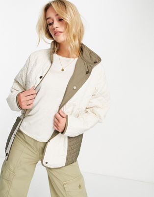 AllSaints Madison reverse jacket in white/khaki - Click1Get2 Offers