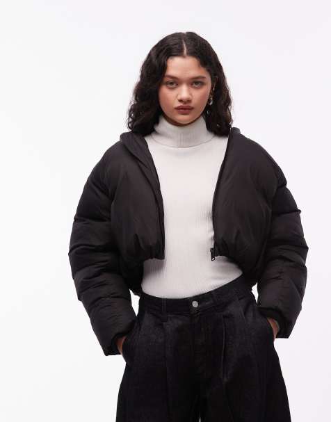 Allsaints mae cropped puffer jacket in black