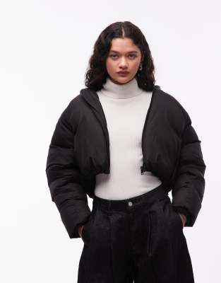 AllSaints - Mae - Cropped-Pufferjacke in Schwarz