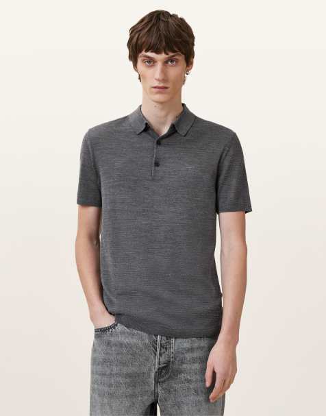 AllSaints - Maes - Polo sans manches en laine mérinos - Gris monument - view 1