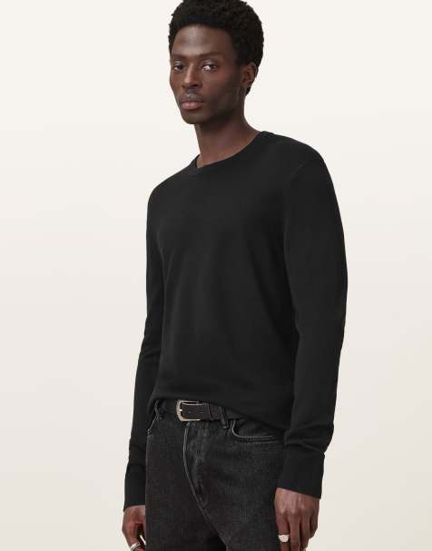 AllSaints – Maes – Pullover aus Merinowolle in Schwarz mit Rundhalsausschnitt - view 1