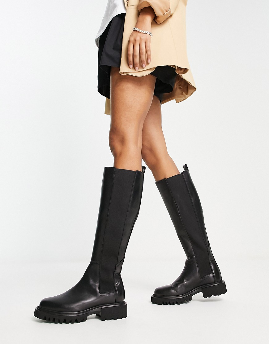 AllSaints Maeve leather pull on boots in black