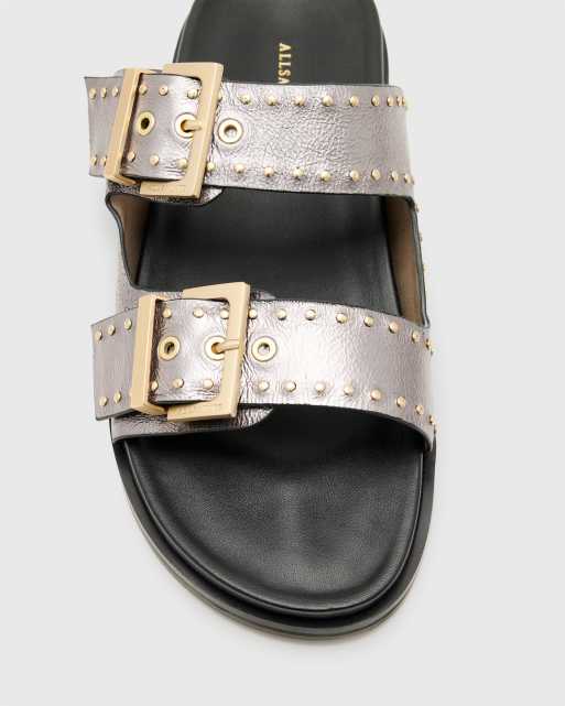 AllSaints Magda studded sandals in silver, 3 of 4