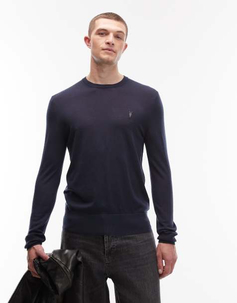 AllSaints - Maglione girocollo in lana merino blu - view 1