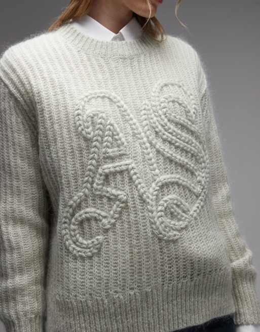 AllSaints - Maglione girocollo verde pallido con stemma ricamato, 4 di 4