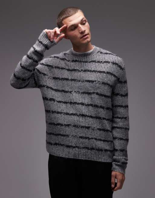 AllSaints - Maglione grigio a righe sfumate, 2 di 5