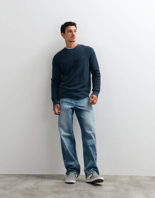 AllSaints - Maglione lavorato blu-azzurro con logo, 5 di 5