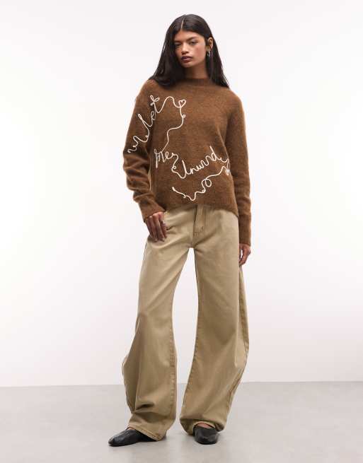 AllSaints maglione lavorato ricamato marrone, 2 di 4